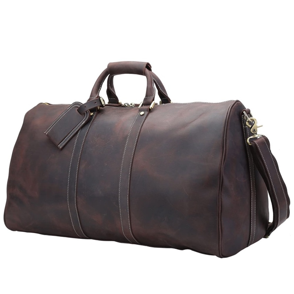 Full Grain Leather Duffel Weekender Duffle Bag - Picture 8 of 13